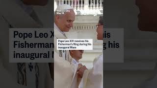 Pope Leo XIV receives his Fisherman's Ring during his inaugural Mass