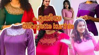 Georgette Handwork kurtis/Georgette party wear/New model Georgette kurtis/Kerala Boutique dress 2022