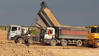 Incredible Amazing Dump Truck Unloading Dirt | Land Filling and Pushing Dirt by Bulldozer