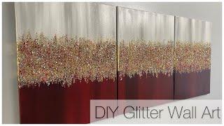 Bling Canvas Painting | Crushed Glass and Glitter Art | Red and Gold