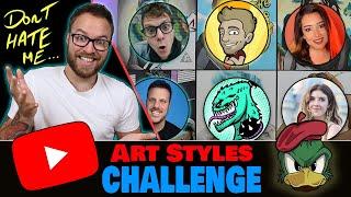 Drawing ART YouTubers in DIFFERENT Styles | Style Swap Challenge