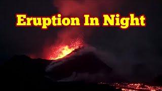 Eruption In Night, Iceland Sundhnúka Crater, KayOne Volcano, Relaxing Inspired Music