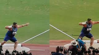 Joe Kovacs 22.91 vs 21.95 shot put slowmotion comparison