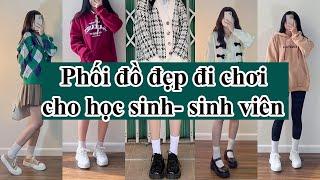 [  Shopee Haul ] Phối đồ phong cách Học sinh- sinh viên...Chân váy, Áo hoddie, Sweater, Cardigan nữ