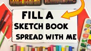 Fill a Sketchbook Spread with Me *cozy freestyle art*