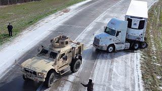 Icy Road Insanity: Cars and trucks sliding on icy and snowy roads in winter storms - Compilation 4k