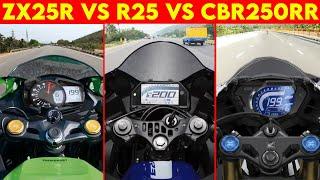 NINJA ZX25R VS Yamaha R25 VS CBR 250RR | 0 TO 200 | TOPSPEED !!!