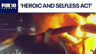 Arizona officer pulls woman from burning car l FOX 10 Phoenix