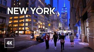 Evening Walk in New York - Midtown Manhattan NIght Walking tour 4k