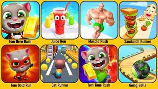 Tom Hero Dash, Gold Run, Time Rush, Cat Runner, Sandwich Run, Muscle Rush, Going Balls, Juice Run