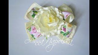Бант з кремовою трояндою канзаши. Бант с кремовой розой своими руками. Beautiful rose bow