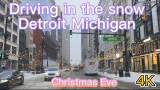 Driving in the snow ️ downtown Detroit Michigan #travel #trending #detroit #michigan #snow #driving