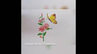 Beautiful flowers and butterfly drawing