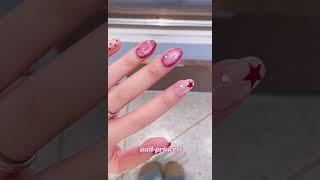 Sparkling pink star press on nails #fallnails #pressonails #fakenails e