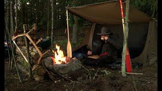 North Winds - 6 days solo bushcraft, baker tent camping, rainstorm, wood stove, bush salve, 2 camps