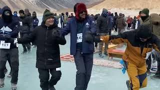 Marathon at frozen Pangong lake Ladakh