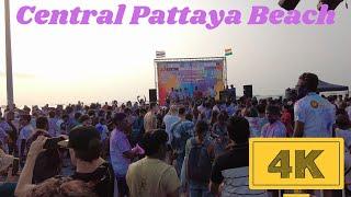 Central Pattaya Beach During Holi Festival of Colors 4K Walking