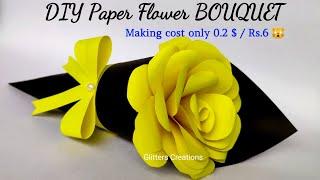 DIY Paper Flower BOUQUET/ Birthday gift ideas/Single Flower Bouquet making at Homemade Easy Craft