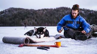 Ice fishing with my dog in Norway.