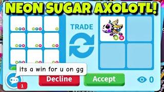 OMG! IDK WHY HE GAVE ME *NEW* NEON SUGAR AXOLOTL FOR SO CHEAP! + TRADED DALMATIAN! #adoptmeroblox