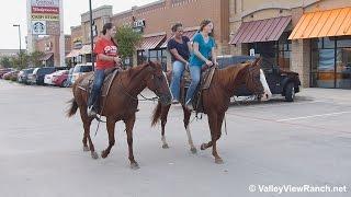 Frisco Dulces and Hotriding Baroness - riding in town - Valley View Ranch
