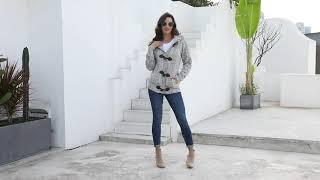 Satuluv Gray Hood Horn Button Sweater Cardigan