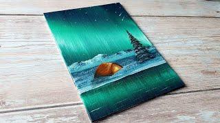 easy northern lights night sky / easy acrylic painting for beginners ️