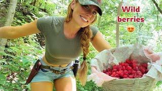 Harvesting WILD RASPBERRIES in the mountains + making preserves / most delicious pastry recipe!!