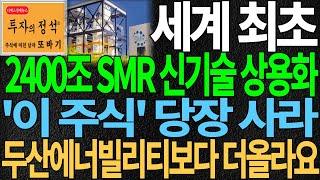 [주식] 세계최초 2400조 전력기기 SMR 신기술 상용화 '이 주식' 당장사라! 두산에너빌리티보다 더올라요 " 원전주 원전관련주 원전수혜주 주가전망 주식추천 디에스경제뉴스 또바기