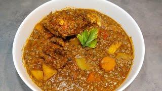 lentilles au poulet,  viande et petites légumes senegalaisement