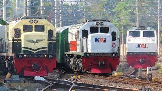 PASUKAN KERETA API PAGI DATANG DAN BERANGKAT STASIUN PASAR SENEN JAKARTA : Lokomotif Livery Vintage!