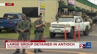 Large law enforcement presence near shopping center on Antioch Pike