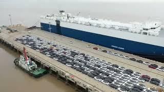 Tesla 4th Shipment from Gigafactory Shanghai set sail - Horizon Leader - Drone Flyover