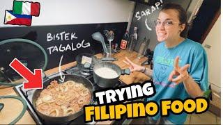 ITALIAN WIFE TRYING FILIPINO FOOD BISTEK TAGALOG! NASARAPAN! | NIAN FAM | Filipino Italian Family