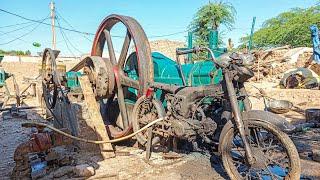 Old Black 1947 Diesel Engine Bike Startup Starting Of Cold Diesel Engine Big Power 300 RPM