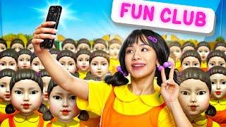 Squid Game Doll GETS A FAN CLUB! Extreme Hide and Seek with Squid Game Doll