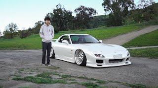 Teaching an 18 Year Old how to Drive Stick in a SLAMMED FD RX7!!!