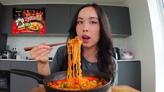 spicy cheesy noodles with king crabsticks *mukbang*