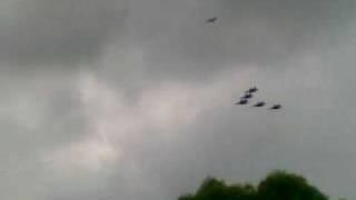 Super hornets fly over Aviation High Australia on their flight to Amberley