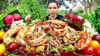 ตำซั่วกุ้งสะดุ้งเห็ด3อย่าง เผ็ดนัวร์ปลาร้าเเกล้มชะอมผักสดๆเเซ่บถึงใจ|ส้มซ่าพาเเซ่บ