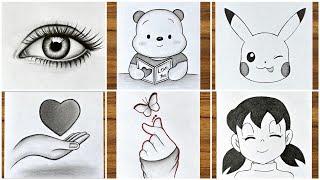 6 Easy drawing ideas that anyone can do || Easy drawings step by step || Pencil sketch drawing