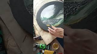 Adding gold to my round textured painting  #abstractart #texture #abstractpainting