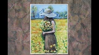 Painting Girl in  Hat  with yellow flowers /Acrylic Painting / Step by Step /MariArtHome