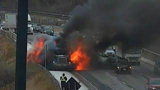 WATCH: Vehicle bursts into flames during Toronto traffic update