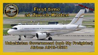 Uzbkekistan Government (opf My Freighter) Airbus A319N at Zurich-Kloten (with live ATC)