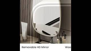 Modern Sleek Beige Makeup Vanity with PU Leather Upholstery