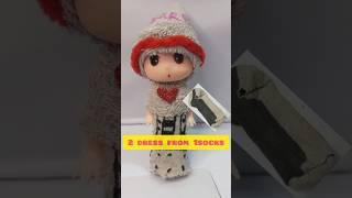 dolldress using socks,#dolldresd # diydollclothes #socksdress #socksreuse