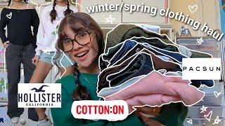 spring/winter clothing haul and try-on (duh) 2025!! (hollister, cotton on, pacsun, uniqlo, etc.)