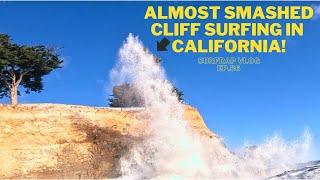 Stuck in High Tide SHARKY waters! Almost smashed cliff! SANTA CRUZ PART 2