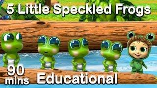 5 Little Speckled Frogs + 90 min Nursery Rhymes Compilation (Learn Counting and Colors)